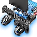 Labtec PS4 Ständer mit Lüfter und Dual Controller Ladestation für Playstation 4/PS4 Slim/PS4 Pro mit 12 Spiel Slot, PS4 Zubehör