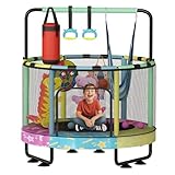 Trampolin für Kinder, ASTM-zertifiziert mit Sicherheitsnetz, Mini-Trampolin für Kleinkinder, 227 kg Kapazität, 1–8 Kinder, verstellbarer Handlauf, 7-in-1, 140 cm (50 Zoll) (bunt)