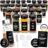 EDELHAUS Gewürzgläser Eckig Set mit Edelstahl Deckel Schwarz (24 x 120ml) Gewürzstreuer mit Streueinsatz und 240 Etiketten - Hochwertige Gewürzbehälter, Gewürzdosen, Gewürze organizer [10,7cm x 4,5cm]