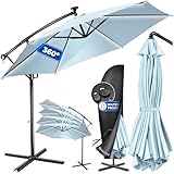 KESSER® Alu Ampelschirm LED Solar Inkl. Abdeckung Fernbedienung, Cover, Sicherheitsseile & Kurbelvorrichtung Kurbelschirm mit Ständer 360° Funktion UV-Schutz Aluminium Wasserdicht (Hellblau, 300cm)