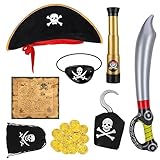 Opopark 8-teilig Piratenkostüm Kinder, Pirate Kostüm Zubehör Cosply Kostüm Kinder Jungen Piratenzubehör Kinder für Karneval, Halloween, Piraten Party Kostüm Prop