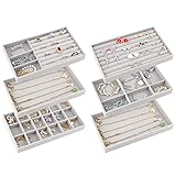 talifoca Schmucktablett,6 Stück Schmuck Schublade Organizer Set, Schmuckaufbewahrung Stapelbar,Schmuckeinsatz für Schubladen,Schubladeneinsatz für Halsketten Armbänder Ohrringe Ringe Uhren