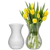 KONZEPT Blumenvase Glas 18 cm Hoch, ⌀ 11 cm, Set 2 STK. Vase für Tulpen Durchsichtig, Spülmaschinenfest - Kleine Vase für Tischdeko bei Hochzeiten & Partys