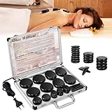 Hot Stone Massage Set, 21 Stück Heiße Steine Massage Set mit Wärmegerät, Massagestein im Heizkoffer Tragbar, Basalt Steine Geeignet für Privatanwender, Spa, Massagetherapy & Entspannung (21 Stück)