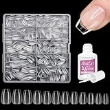 Venares 500 Stück Extra Kurze Soft Gel Künstliche Nagel Tips Set mit Kleber, 12 Größen Vorpolierte Sarg Nageltips für Gelnägel, XS Kurze Coffin Nail Tips Set Weiches Gel Nagelspitzen