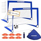 PEAKVONDER Fussballtore für Garten Kinder Pop-Up 2er Set-Fußballtor Faltbar mit Glasfaserstangen & hochwertigen Tornetzen für Indoor, Outdoor | Mit Transporttasche Fußball Hütchen Ballpumpe Erdankern