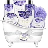 Bade Geschenke für Frauen 8 tlg, Lavendel Geschnkkorb, Wellness Set für Frauen, Pflegeset mit Deko Badewanne, Geburtstagsgeschenk, Geschenk für Frauen, Mama,