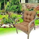 Sitzkissen für Gartenstuhl, hohe Rückenlehne, wetterfest, Ersatzkissen für Schaukelstühle, quadratisch, getuftet, mit Bändern, ideal für Garten und Terrasse (Kaffee)