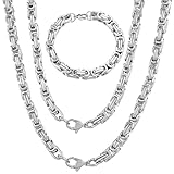 LbsAMP 3 Stück Halskette und Armband Set Herren Edelstahl Königskette Armband Silber 6mm Breite Kette Armbänder Männer Kubanische Gliederkette Punk Hip Hop Rapper Schmuck Geschenke für Jungen Freund