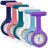 WIYETY 6 Stück Schwesternuhren mit Clip: Krankenschwester Uhren mit Dehnbare Silikon Hülle, Schwesternuhren mit Pin, für Krankenschwestern und Ärzte, Quarzwerk, Analog-Digital