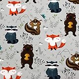 MAGAM-Stoffe Evan French Terry Sweat Stoff Oeko-Tex Meterware 50cm (17. Waldtiere grau)