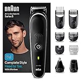 Braun All-In-One Trimmer-Set 5, 9-in-1 Multigroom, Haarschneidemaschine für Gesicht, Kopf und Körper, Barttrimmer, Nasenhaartrimmer, 100 Min. Akku, 14 Längen (3–21 mm), Wasserdicht, MGK5410, Schwarz