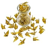 WANDIC Origami-Papier-Kraniche, 50 Stück, handgefertigt, gefaltet, Origami-Papier, Girlande für Hochzeit, Party, Kulisse für Zuhause, Dekoration, Glitzer-Gold