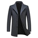 KUDORO Herren Wintermantel Kurzmantel Wollmantel Stehkragen Herren Mantel Warm Kurz Slim Fit Winterjacke für Business Freizeit Peacoat Herren Casual(Grau,L)