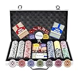 wecoms Professionelles Pokerset – 300 Pokerchips à 12 Gramm mit Metallzentrum, 2 Kartendecks aus 100% Kunststoff, 5 Würfel, Dealer, Blindknöpfe, 2 Schlüssel im Aluminium-Pokerkoffer