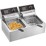 VEVOR Doppel Fritteuse Edelstahl mit regelbarer Heizstufe, 6 Liter 5000Watt für Schnellrestaurants Snackbars