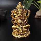 YODOOLTLY Goldfarbene Lord Ganesha Statuen, Hindu-Elefant-Gott-Statue, Kunstharz-Skulptur, indische Ganesha-Figur, handgefertigte Geschenkdekoration, Ornamente für Haus, Garten, Auto