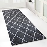 Floordirekt Teppich-Läufer Cosenza | Modernes Rauten-Design | Hochwertige Verarbeitung | Rutschhemmender Gelrücken | Erhältlich in 4 Farben & vielen Größen (80 x 200 cm, Schwarz)