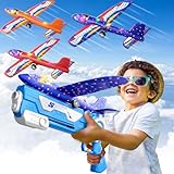 Doloowee Flugzeug Spielzeug, 3 Styroporflieger mit Katapult Spielzeugpistole, Outdoor Spielzeug für Kinder ab 4 Jahre, Geschenk Jungen Mädchen 4 5 6 7 8 9 10 Jahre