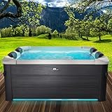 BRAST® Whirlpool MSpa Oslo Plus XXL mit Fester Außenwand | LED-Beleuchtung 20 einstellbare Farben für 6 Personen | 180x180x65cm | 140 Massagedüsen | Ganzjähriger Einsatz Winterfest | In & Outdoor Pool