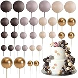 ASTARON 32 Stück Tortendeko Kugeln Cake Topper, Mini-Ballons Tortenaufleger für Hochzeit Party Babyparty Geburtstag Torte Dekorieren (Braun Gold)