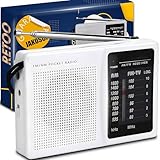 Retoo FM Radio Tragbares Radio Frequenzen AM FM Taschenradio mit Griff AA-Batterie betrieben Lautstärkeregelung Teleskopantenne Kopfhöreranschluss 3,5mm Buchse 11,5 x 2,5 x 7,5cm Weiß