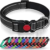 Taglory Hundehalsband, Weich Gepolstertes Neopren Nylon Hunde Halsband für Große Hunde, Verstellbare und Reflektierend für das Training, Schwarz