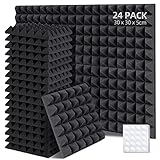 Ohuhu Akustikschaumstoff Akustikpaneele 24 Stück mit Aufkleber, Schalldämmung Wand Schallabsorber Akustikschaumstoff-Matten für Tonstudio, Podcasts, Youtube-Zimmer, 30 x 30 x 5 cm Anthrazit