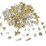 SLTAXAR 200 Stück Charms Anhänger Set zum Schmuck Basteln Gemischte Schmuckanhänger Metall anhänger schmuck Silber/Gold Vintage Anhänger Aesthetic Accessoires zum DIY Schmuck Armband Halskette Ohrring