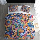 WQIZXCW Trippy Bettwäsche 140x200 Bunte Psychedelic Motiv, Wendebettwäsche & Zimmer Deko, Weiche Microfaser Bettbezug Set 2 Teilig, 1 Kissenbezug 70x90, mit Reißverschluss