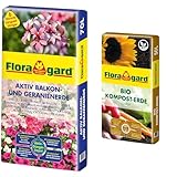 Floragard Aktiv Balkon und Geranienerde 70 Liter & Bio Kompost-Erde 50 Liter – Pflanzerde für Blumen, Gemüse und Gehölze – mit Bio-Dünger - Gartenerde