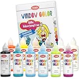 LM-Kreativ Window Color Set Süße Meerjungfrau – Tauche ein in eine Welt voller Farben mit 11 x 90ml Farben & 1 x 90ml Konturfarbe auf Wasserbasis, Vorlagenheft mit 35 Meerjungfrau-Motiven