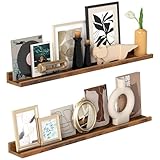 VASAGLE Wandregale, 2er Set, Schweberegale, Breite 80 cm, erhöhte Vorderkante, für Bilderrahmen, Dekoartikel, Gewürzgläser, für Küche, Wohnzimmer, vintagebraun LWS084K01