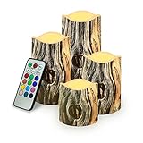 Kuiaobaty Realistische LED-Teelichter, 4 Größen, Hoteldekoration, Rindenmuster, Stumpenkerzen, angetrieben durch 3 AAA-Batterien (nicht im Lieferumfang enthalten)