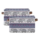 Rechteckiger Aufbewahrungskorb, geometrisches indisches Blumenmotiv, Elefant, faltbare Aufbewahrungsbox, Würfel für Schrank, Regale mit Griffen, Wäschekorb, Spielzeug, Kleidung, Organizer für