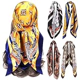 Votoko 4 Stück Kopftuch Damen, 90x90cm Große Seidentuch, Headscarf, Seide Gefühl Satin kopftuch, Schals Halstuch Haarschmuck, Bandana Damen