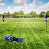 Hauki Badminton Netz, Tennisnetz 400 cm, Blau, H156 cm, Federballnetz Set inkl. 3X Federball, Transporttasche, stabilem Eisen-Gestell, Tragbares Volleyballnetz, Trainingsnetz Indoor & Outdoor, Garten