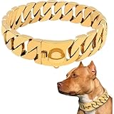 TUPOSTAR Hundehalsband, Hundehalsband Mit Kette, Hochbelastbare Hundekette, 32 Mm Würgehalsband Für Hunde, Starke Stahlmetallglieder, Für Bully Pitbull Große Rassen,Gold,65cm