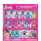 Barbie Movie 18-teiliges Aktivitäts-Make-up-Set für Nagellack auf Wasserbasis für Kinder, inklusive Nagel-Edelsteinrad und Nagelfeile, Townley Girl