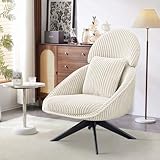 Ckaff Loungesessel Sessel Wohnzimmer 360°Drehbar, Ohrensessel Armlehnstuhl Polsterstuhl mit dickem Abnehmbares Wurfkissen, Relaxsessel Lesesessel für Wohnzimmer Schlafzimmer Büro, Beige