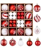 Weihnachtskugeln, 44 Stücke Weihnachtskugeln Kunststoff Set, 6cm und 3cm, Christbaumkugeln Set, Weihnachtsdeko Innen Aussen, Weihnachtsbaumkugeln, Weihnachtskugeln Rot, Weihnachtskugeln Weiße