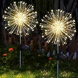 yowin Gartendeko Solarleuchten für Außen, 2 Stück 120 LED Solarlichter Pusteblume, 8 Modi Solarstecker Gartenbeleuchtung Wetterfest Solarlampen Feuerwerk für Garten Balkon Terrasse Blumenkästen Deko