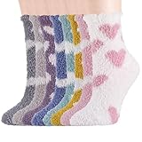 Smivyhp 8 Paar Kuschelsocken Damen, Flauschige Socken Warme Stoppersocken Weiche Rutschsichere Hausschuhe Dicke Socken Weihnachtssocken(Herz-Muster)