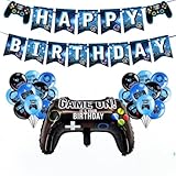 20-teiliges Videospiel-Geburtstagsparty-Dekorationsset mit blauen Folienballons & Banner, Gaming-Themenpartyzubehör für Jungen und Gamer