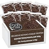 FOOD crew 900g belgische Schokolade für Fondue Zartbitter - Schokolade für Schokobrunnen – Schoko Kuvertüre Drops – Zartbitter Kuvertüre - 10 Portionsbeutel einzeln verpackt - Silvester Schokolade