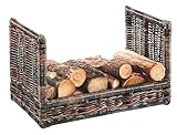 Kobolo Kaminholzablage Kaminholzregal - krabu Rattan - mit Leinenstoff - 75x44x45cm