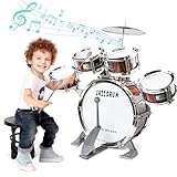 NonKob Kinder Drum Set Schlagzeug Spielzeug, Kinder Trommel Kinderspielzeug mit 5 Trommeln mit Hocker Percussion Musikspielzeug, Musikspielzeug Spielzeug für 3 4 5 6 7 Jahre alte Mädchen und Jungen