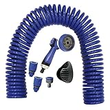 S&M 590078 – Spiralschlauch-Set, blau, 15 Meter (9 mm Durchmesser) + Multifunktionspistole 8 Düsen + automatisches Innengewinde mit Adapter ¾-½ + 2 Schnellverbinder + Aufhängehalterung