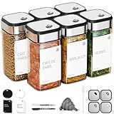 Miorkly Gewürzgläser Eckig mit Streueinsatz 6er, Gewürzstreuer Glas 120 ml-Gewürzdosen set-Gewürz Organizer-Gewürzbehälter mit drehbarem Gewürzlochdeckel mit Etikett-Gewürzglas Spice Jars