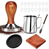 YUTUY Kaffee Tamper Set 51mm,Espresso Tamper Set,Tampermatte und Milchkännchen (350ml),inkl Tampermatte,Reinigungstuch, 16* Kaffee Schablonen,Latte Art Stift und Dekoschablonen